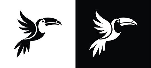 Obraz premium Toucan Bird Logo Vector, Abstract Tropical Animal Icon, Modern Flying Toucan Mascot Symbol for Branding