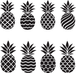 Obraz premium Seamless Black and White Pineapple Silhouette Vector Set Featuring Creative Abstract Geometric and Tropical Fruits Icons Set of fresh pineapple fruit icons, Set of fresh pineapple 