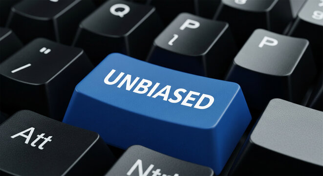 Unbiased decision making concept. Objective analysis and impartial judgment. Close-up of keyboard with UNBIASED key.