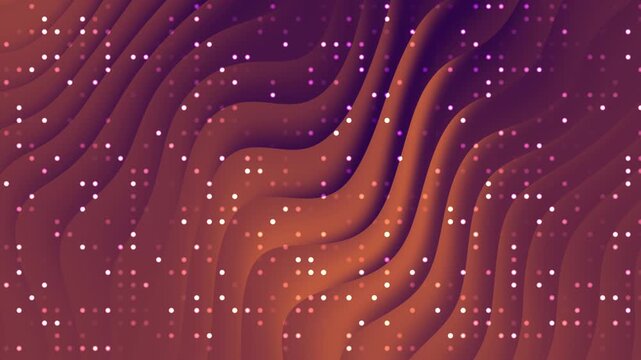 Warm waves ripple across a glowing background. Soft lights dot the curves in gentle clusters. Rich brown hues blend into deep purple tones. Abstract texture invites calm and wonder