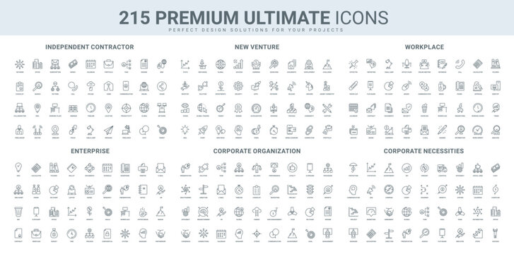 Comprehensive icon set for corporate management, entrepreneurship, and professional projects. Includes tools for productivity, teamwork, business growth, and organizational development.