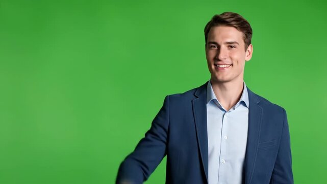 Businessman interacting with digital interface on chroma key background showing document editing process
