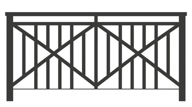 Dark metal balustrade with geometric X-pattern design, isolated white background.