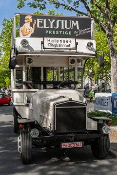 BERLIN - MAY 10, 2026: The historical double-decker bus ABOAG 1920s replica. Classic Days Berlin.