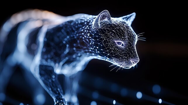 Blue Glowing Cyber Leopard Dark Background Digital Wildlife Art