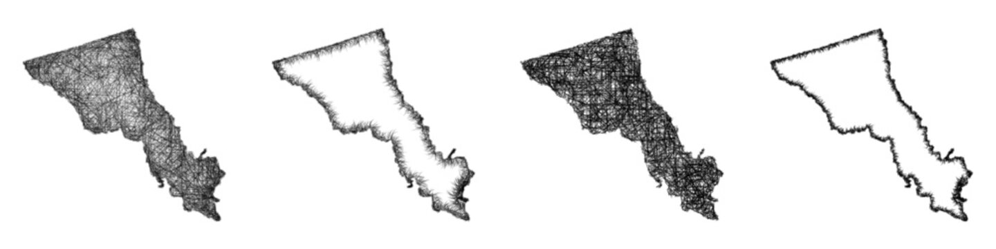 Sketch monochrome Bryan County (Georgia) outline map design set