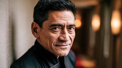 Obraz premium Neurodiversity Workplace Middle Aged Filipino Man In Staff Corridor