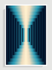 Fototapeta premium Abstract Geometric Blue and Cream Gradient Background. Y2K Aesthetic Vector Poster