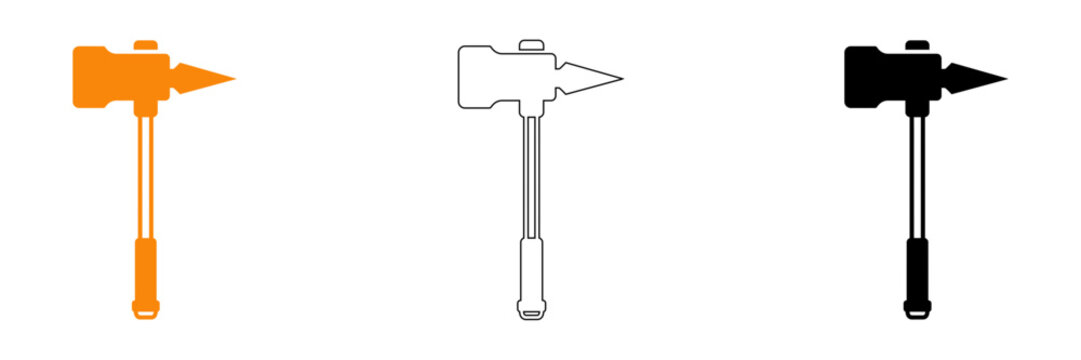 Three variations of a medieval halberd weapon illustration color outline and silhouette styles