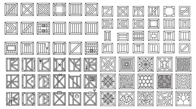 Wooden Crate and Box Icon Set &mdash; Shipping, Packaging and Storage Outline Symbols Collection
