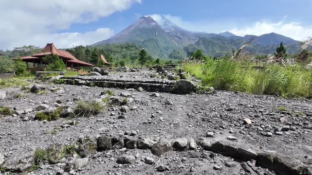 Mount Merapi volcano peak with scenic Landscape