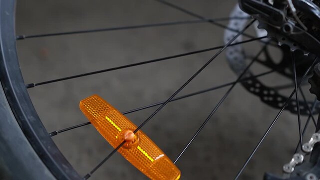 Mountain bike wheel spinning freely while upside down. Close up shot, shallow depth of field. 