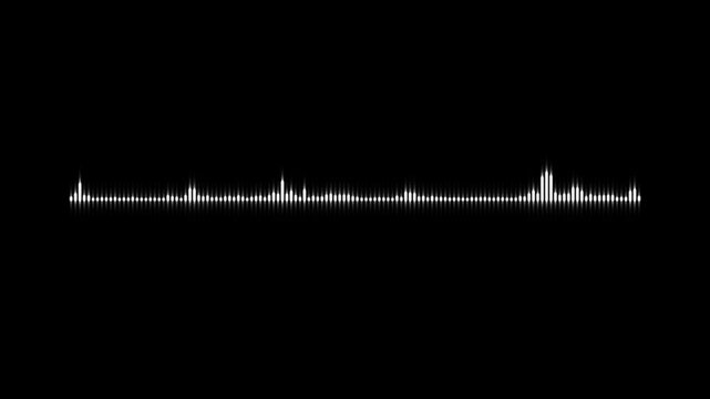 Energetic audio equalizer bars, white sound wave visualization, futuristic music spectrum animation, voice frequency pulse, dynamic waveform overlay, dark screen background, 4k video