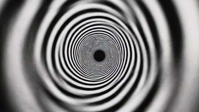 Black and white hypnotic spiral tunnel creates optical illusion