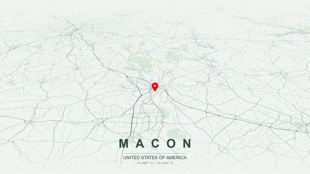 Modern minimalist vector map of Macon, Georgia, USA. High-quality scalable illustration of Macon square city grid, Ocmulgee River waterfront layout for posters design.