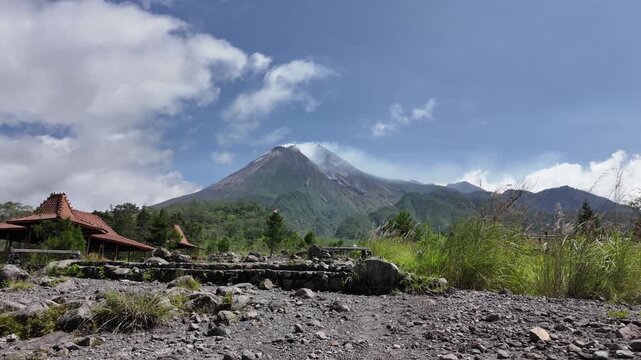 Mount Merapi volcano peak with scenic Landscape