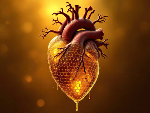 Honey dripping anatomical heart illustration