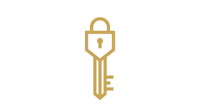 Minimalist gold line icon featuring a key and padlock symbol for digital security and privacy protection