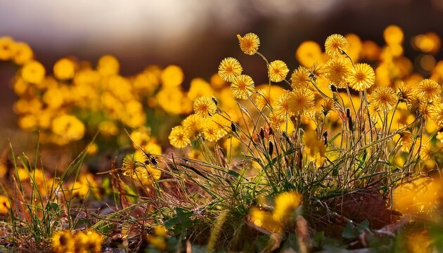Eastern Groundsel Senecio Vernalis Yellow Flowers Closeup Selective Focus