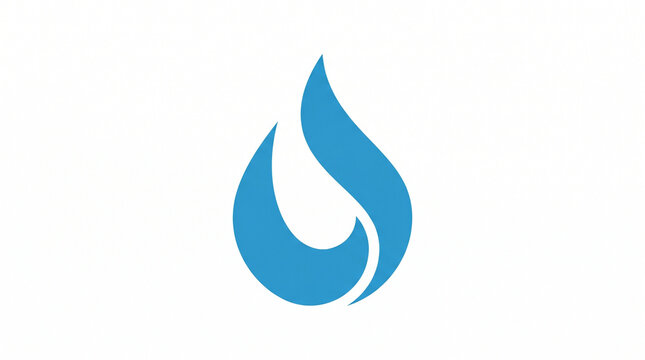 Abstract minimalist blue water drop and flame logo icon design on white background