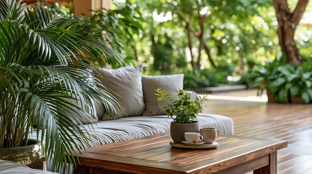 Outdoor terrace garden office background