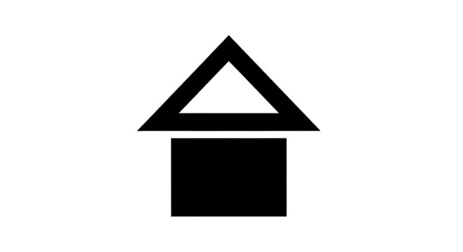 Minimal black silhouette icon, simple flat vector, bold black shape, no, no shading simple house icon with a triangular roof and rectangular base on a, flat icon style