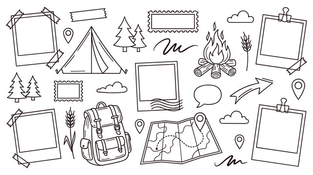 Camping and travel scrapbook elements for outdoor hiking.
