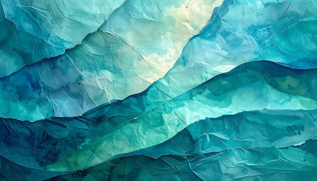 Abstract layered blue waves with watercolor texture, soothing ocean liquid flow, peaceful serene background for digital design