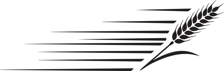 Dynamic wheat grain stalk with speed lines for fast food delivery concept agriculture delivery illustration. black icon silhouette vector © mst