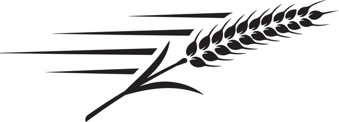 Dynamic wheat grain stalk with speed lines for fast food delivery concept agriculture delivery illustration. black icon silhouette vector © mst