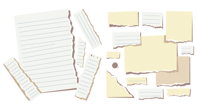 Torn paper set with empty lined sheets for scrapbooking.