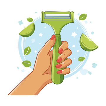 Hand holding green citrus zester with lime slices