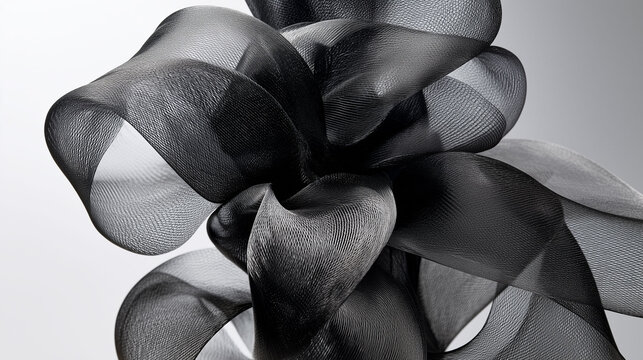 Luxury black organza fabric ruffles abstract center piece background