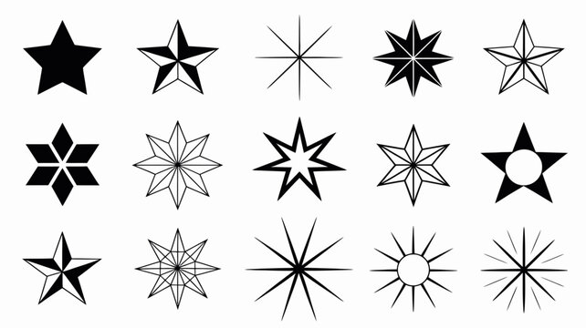 Collection of stylish geometric star and compass vector designs with different point counts and styles