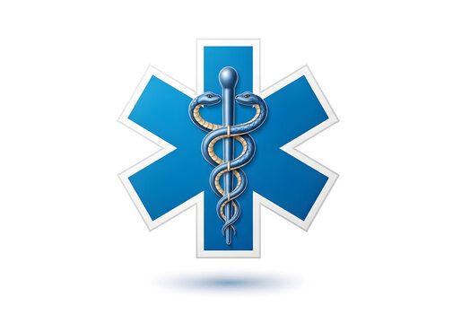 Blue medical star of life symbol with rod of asclepius
