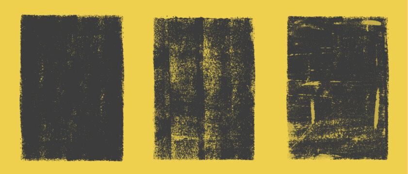 Rolled ink stamp textures set featuring distressed grunge messy paint roller strokes and gritty black letterpress overlays.