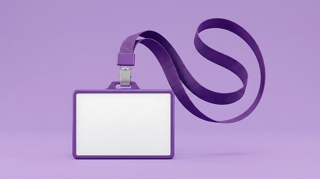 Blank purple lanyard badge with empty white card holder