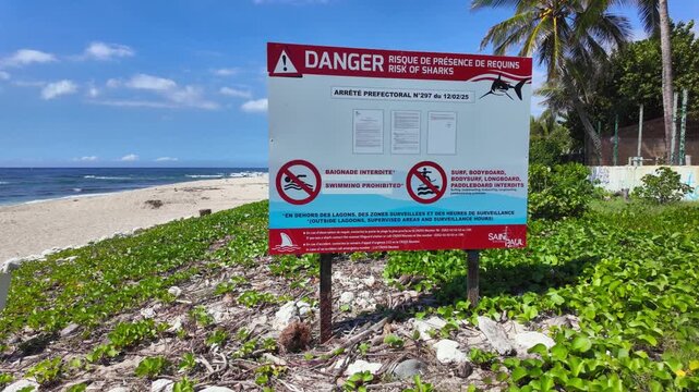 Scenic tropical footage landscape of Saint Gilles Les Bains beach, Reunion Island