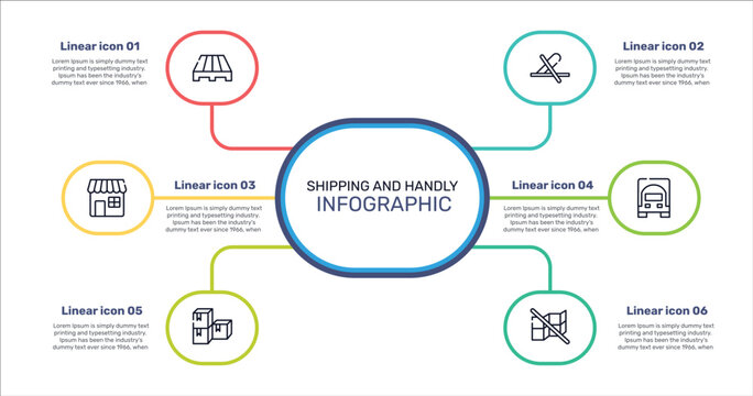 shipping and handly outline icon set featuring pallets, do not use cutter, frontal truck, stack package icons.