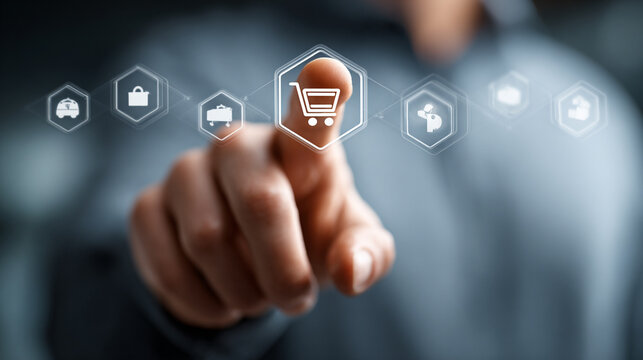 Hand holding glowing digital network icon with connected technology nodes in futuristic business setting