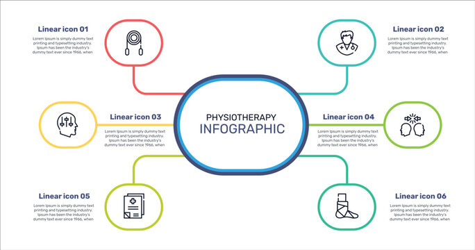 physiotherapy outline icon set featuring jumping rope, doctors, conflict, medical records icons.