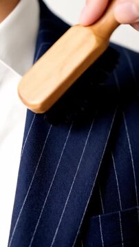 Close up of blue pinstripe shirt fabric texture and pocket