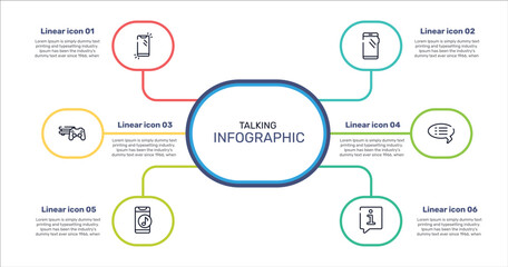 talking outline icon set featuring phone, smartphone with big screen, black speech bubble, phone with music player icons. © VectorStockDesign