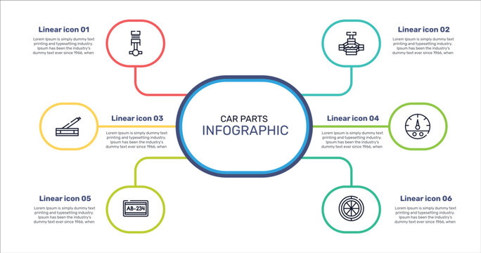 car parts outline icon set featuring car piston, car jack, fuel gauge, numberplate icons.