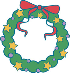 Christmas wreath with stars and bow. Season greetings festive ornament. © NATTHAPHORN