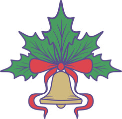 Christmas bell with holly and red ribbon. Season greetings festive ornament.  © NATTHAPHORN