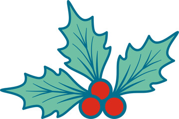 Christmas holly leaves and berries illustration. Season greetings festive ornament. © NATTHAPHORN