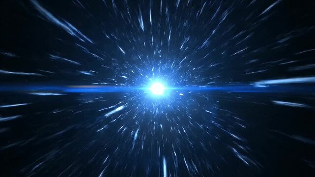 blue light streaks space travel concept with a glowing star and fast motion in the dark universe