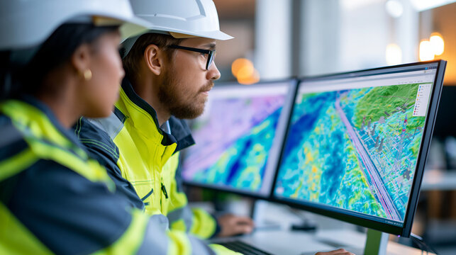 Anonymous environmental engineer monitoring a coastal flood protection digital twin simulation displaying sea level rise scenarios and infrastructure resilience data, climate