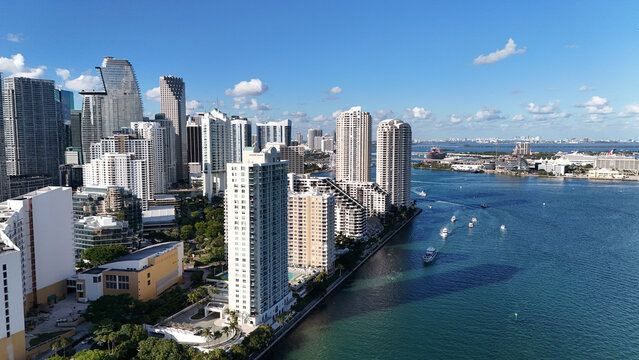 Aerial view of Miami skyline and Biscayne Bay waterfront